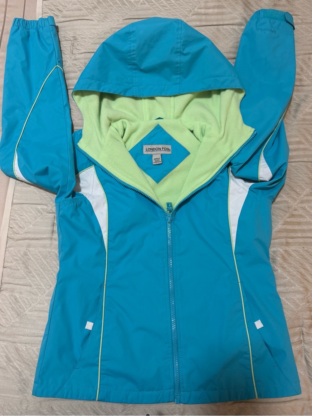 London Fog Girls Turquoise Hooded Fleece-Lined Jacket Size 10–12